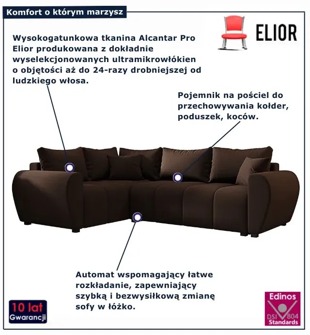 Brązowy narożnik rozkładany z pojemnikiem K6-A03