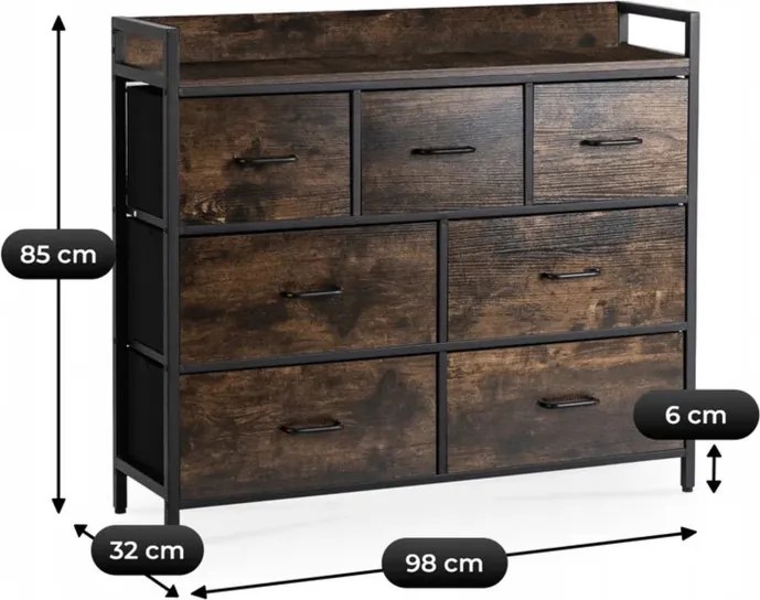 Komoda z Szufladami HUDSON 98 cm Dąb Rustykalny/Czarny Loft
