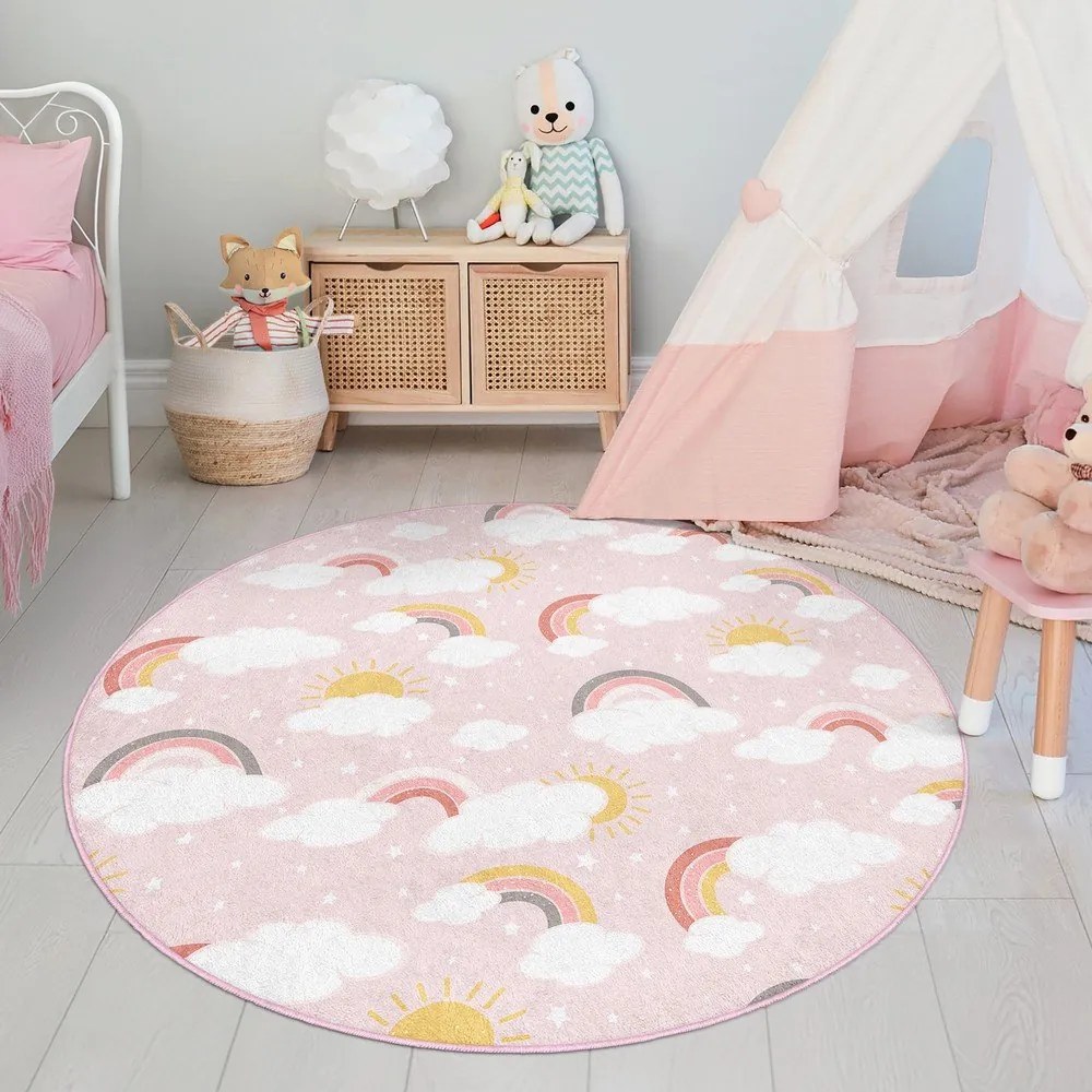 Różowy dywan dziecięcy odpowiedni do prania ø120 cm Rainbow World – Mila Home