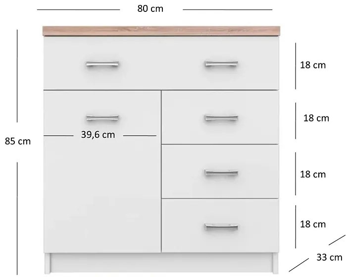 Biała komoda z 4 szufladami - Riza 4X