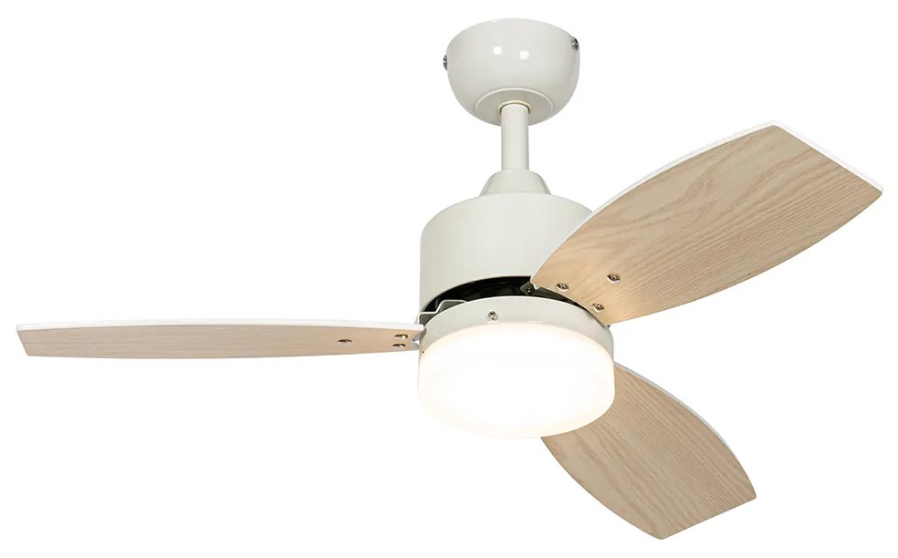 Biały wentylator sufitowy zewnętrzny z drewnianym nadrukiem 91,3 cm z LED ściemnialnym z pilotem IP44 - Toledo
