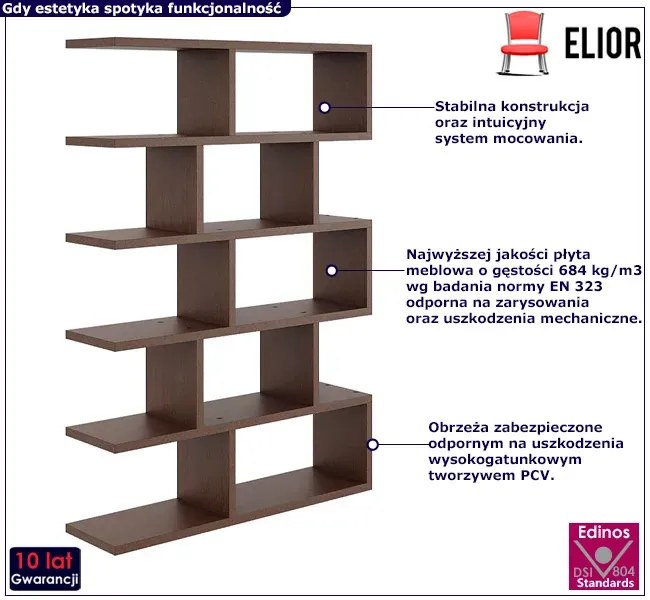 Minimalistyczny regał w kolorze wenge stojący lub wiszący - Tukon