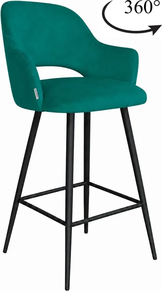 Hoker Milano krzesło barowe tkanina Welur podstawa metalowa elegancki klimat wnętrza : Kolor nogi - Czarna stożek, Kolor tkaniny - VELVET - MG20, Typ siedziska - Siedzisko obrotowe 360°