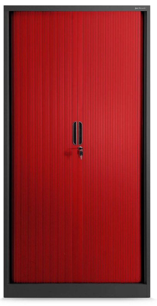 Metalowa szafa biurowa na akta z roletą DAMIAN, 900 x 1850 x 450 mm, antracytowo-czerwona