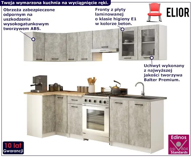 Zestaw mebli kuchennych narożnych beton 300 cm K0-R87