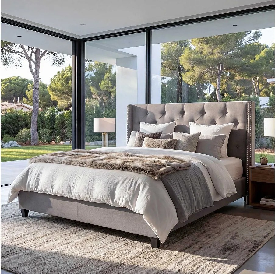 Łóżko tapicerowane MCW-N59,  szare