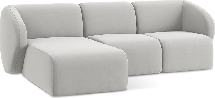 Jasnoszary aksamitny narożnik (lewostronny/z szezlongiem) Lani – Makamii