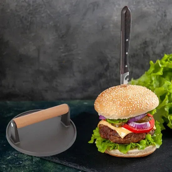 Okrągła żeliwna praska do grillowania burgerów B3-H20
