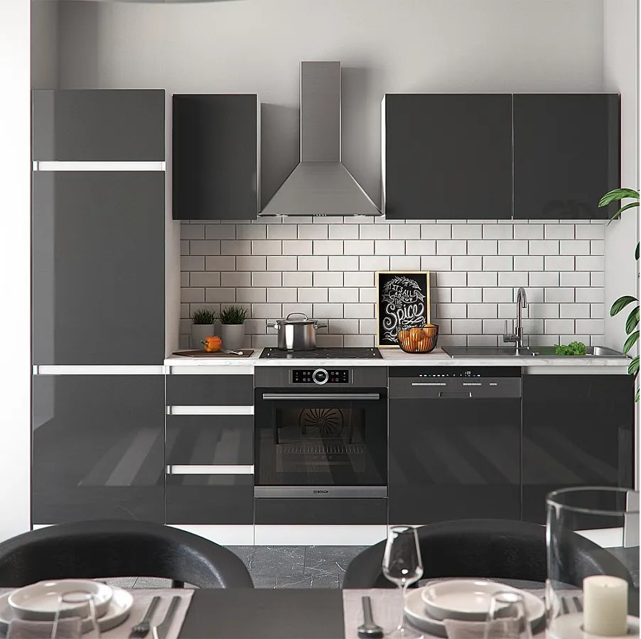 Zabudowa kuchenna antracytowy wysoki połysk/biały 270x46x81.6 optima