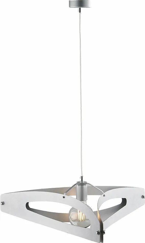 Lampa wisząca Onyx z białego żelaza i polerowanego chromu, laserowo cięty klosz z dekoracją w kolorze antycznego srebra, regulowany kabel, 1 światło