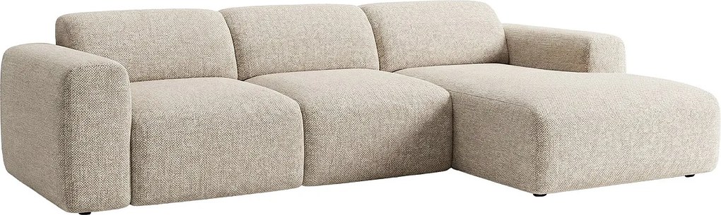 Kanapa narożna duża prawostronna z elektrycznym wysuwanym siedziskiem z beżowej tkaniny POGNI marki Maison Céphy