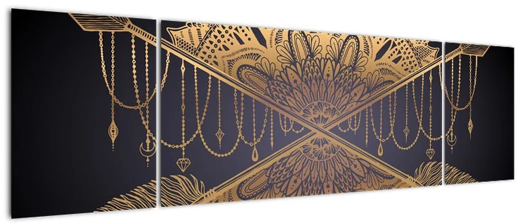 Obraz - Złota mandala ze strzałkami (170x50 cm)