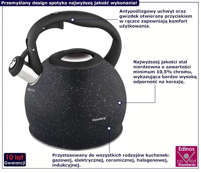 Czajnik z powłoką marmurową i silikonową rączką 3L S1-B02