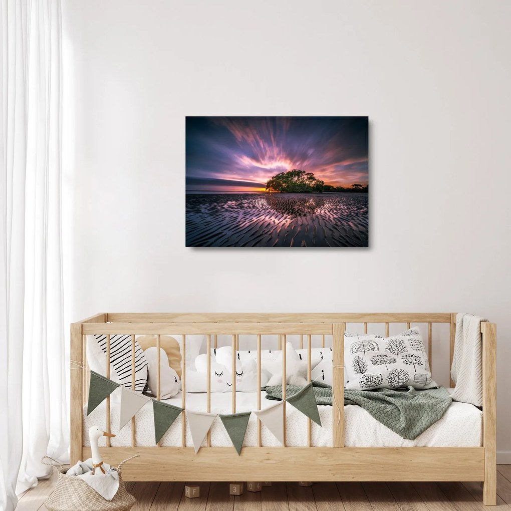 Obraz na szkle - drzewo na plaży (70x50 cm)