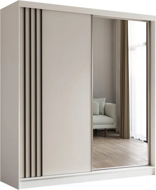 Szafa biała z lustrem przesuwna na ubrania NELI 200 cm szuflady