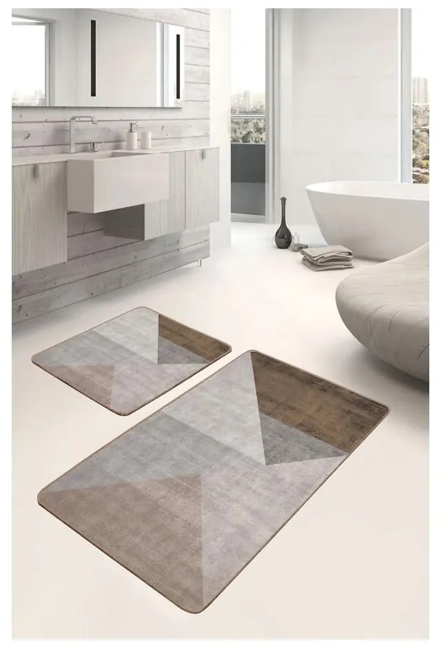Szaro-brązowe aksamitne dywaniki łazienkowe zestaw 2 szt. 60x100 cm – Mila Home