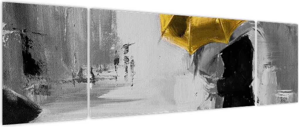 Obraz - Zakochana para pod parasolem, żółty (170x50 cm)