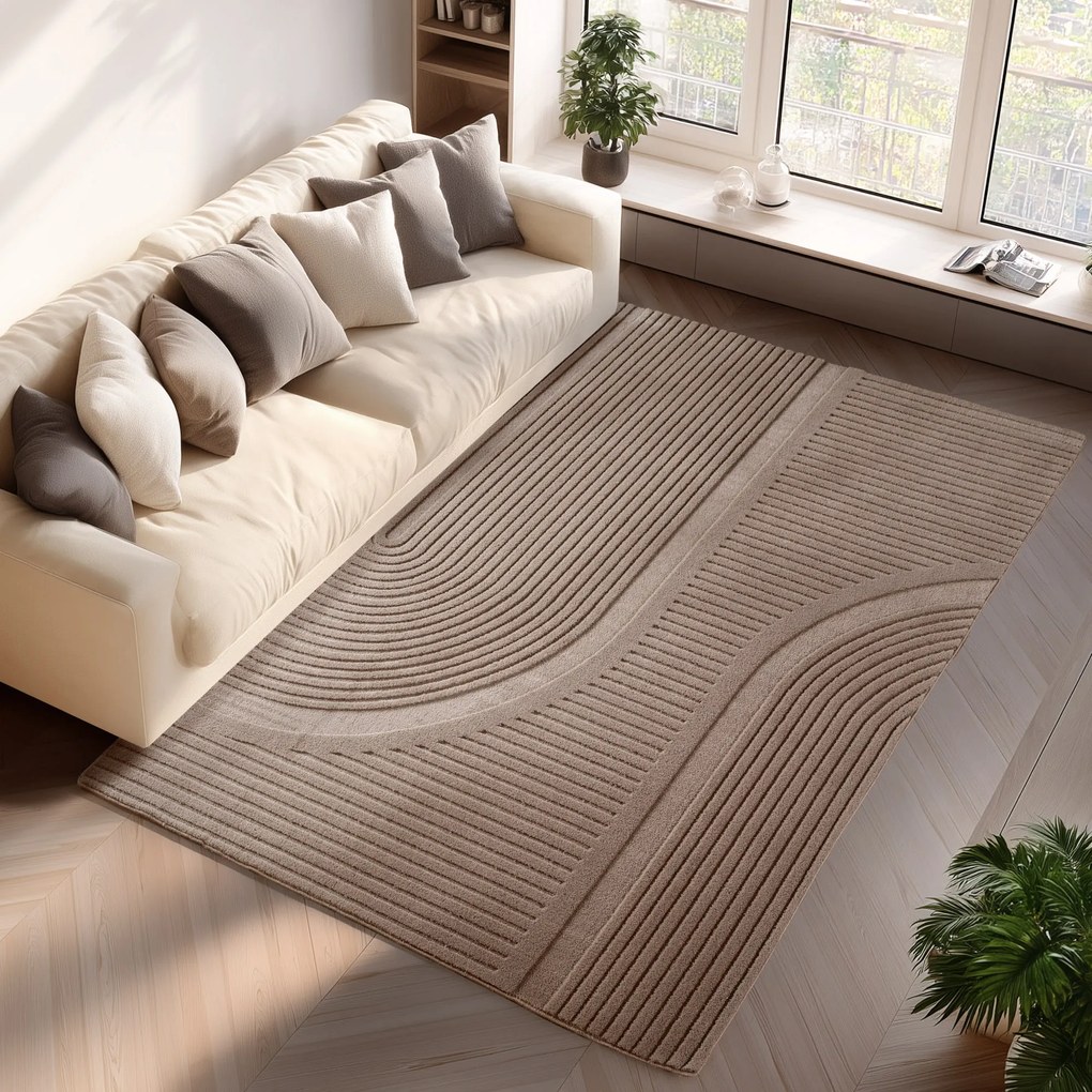 Dywan nowoczesny Pompei 3D Geometria szaro-beżowy 240 cm x 340 cm