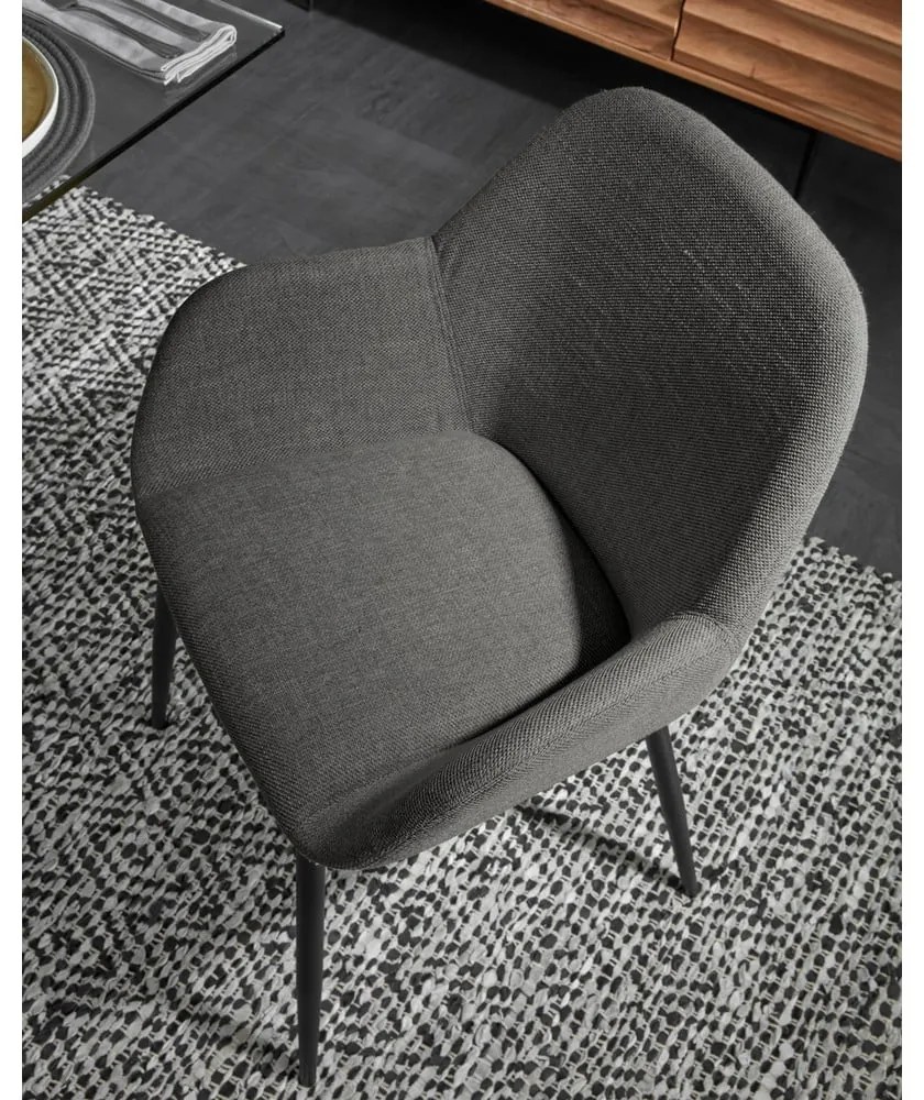 Antracytowy tapicerowany fotel jadalniany Konna – Kave Home