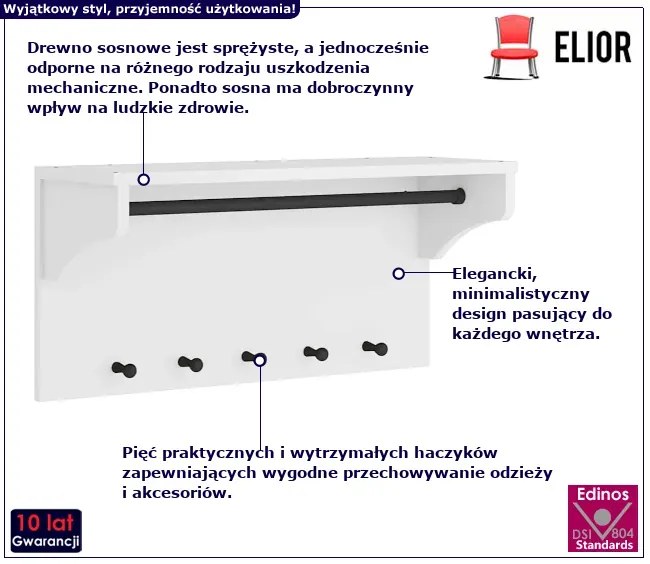 Duży wieszak ścienny na ubrania biały Likoro
