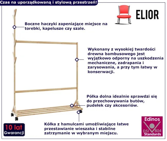 Bambusowy wolnostojący wieszak na kółkach S5-W39