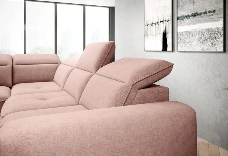 Narożnik COLOMBO L Lewostronny z elektryczną funkcją spania pojemnikiem ELEMENT 18 Różowy WERSAL