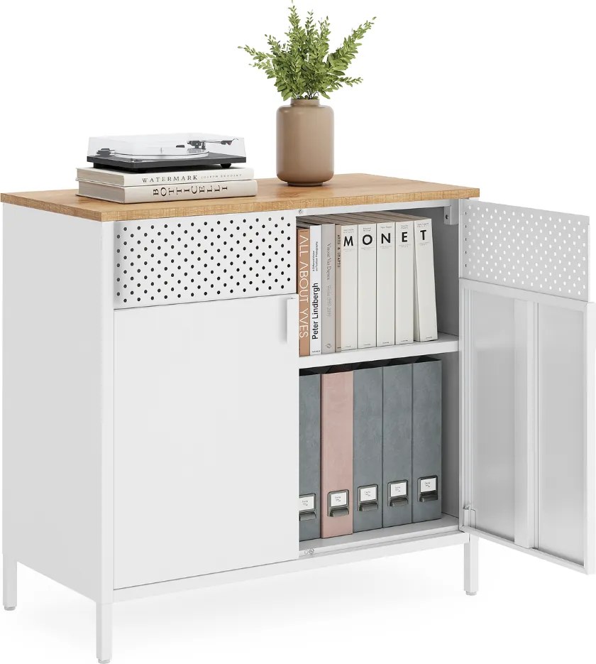 Metalowa szafka BRIX, 76x80x40cm, biała/brązowy SongmicsHome