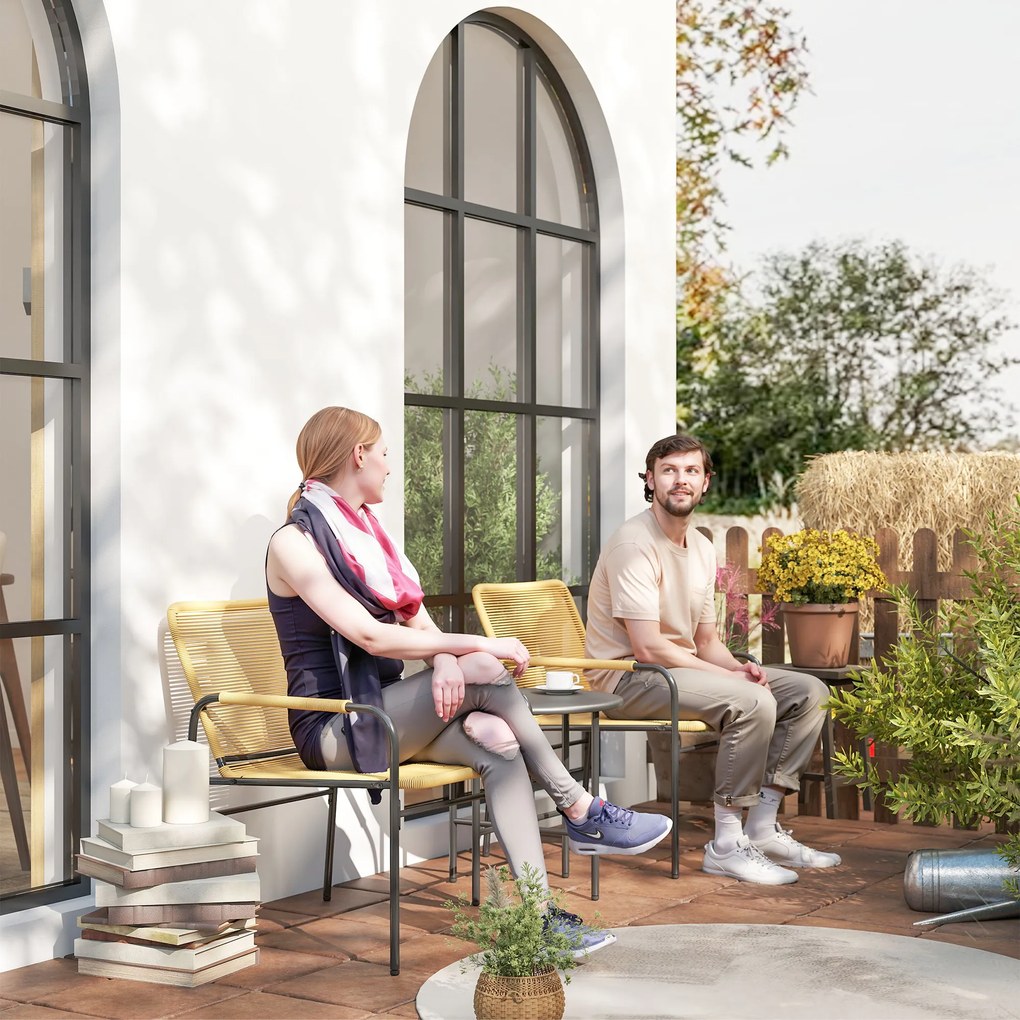 Outsunny 3-częściowy zestaw bistro z rattanu, komplet mebli ogrodowych, 2 krzesła ogrodowe, stolik 54 x 66 x 76 cm, żółty