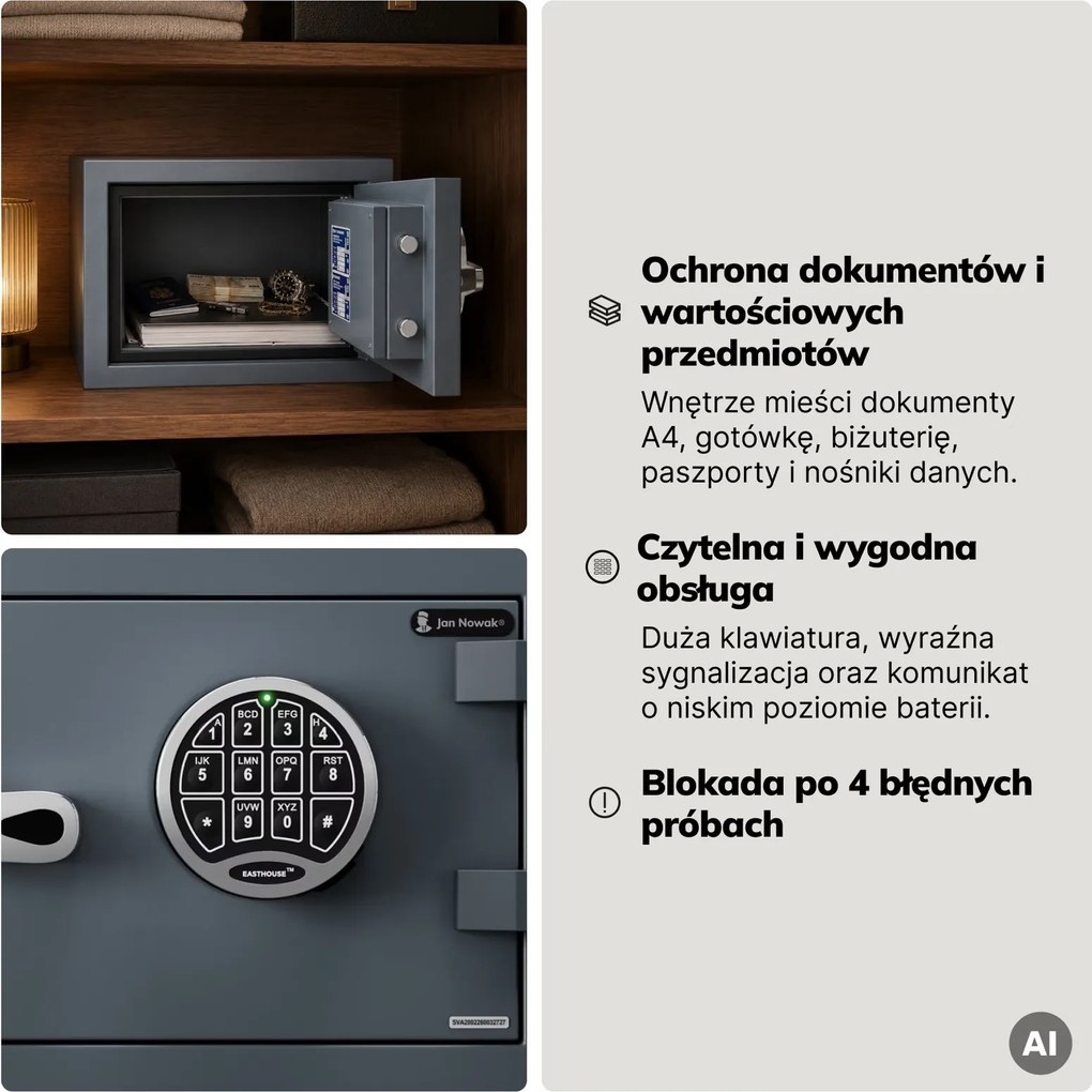 Sejf antywłamaniowy S2 ognioodporny 30 min elektroniczny Edgar