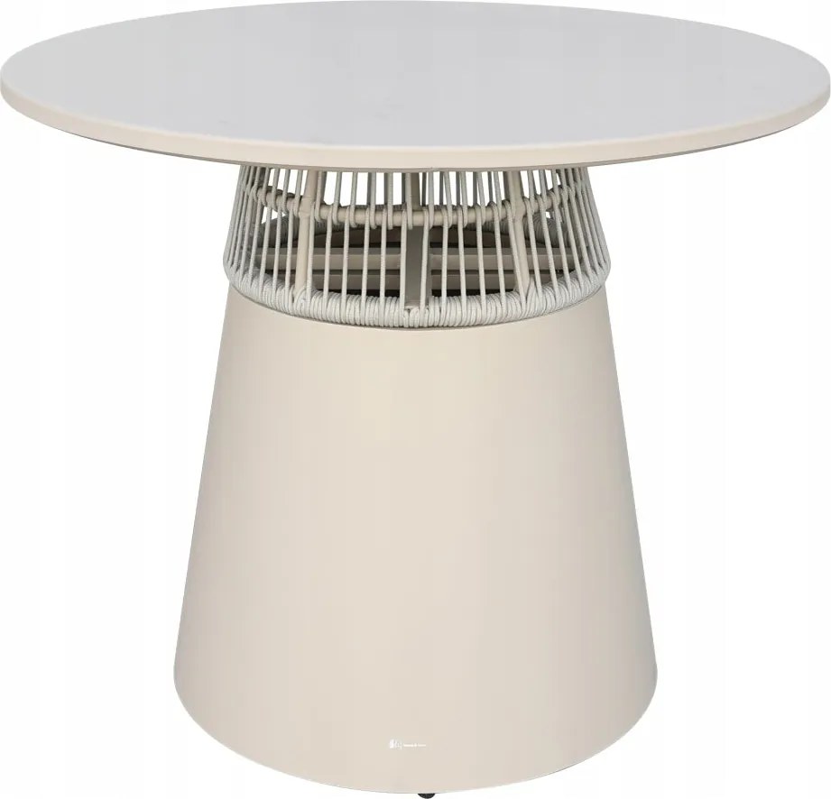Stół ogrodowy aluminiowy okrągły 90 cm ze stylowym plecionym oplotem beżowy