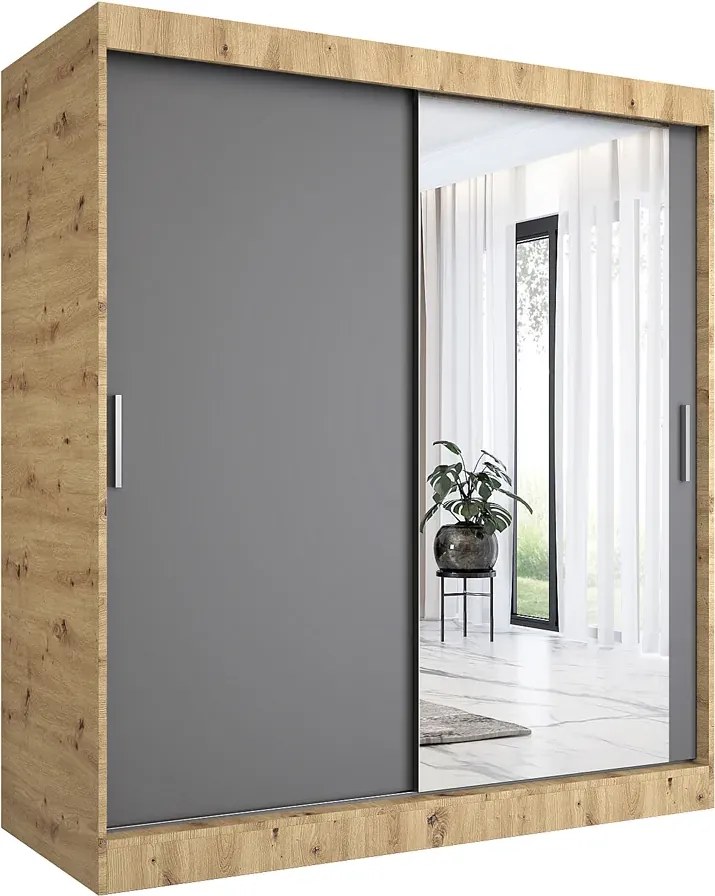 Szafa przesuwna dąb artisan + antracyt 180 cm H8-Z14