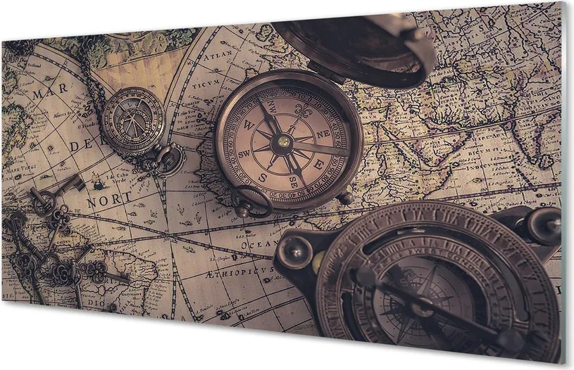 Szklany Panel Kompas na Starym Pergaminie