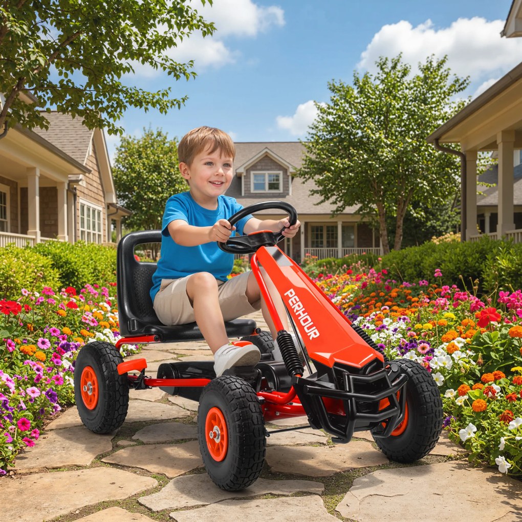 AIYAPLAY Gokart na pedały dla dzieci, regulowane siedzenie, opony EVA, hamulec, sprzęgło, 3-8 lat, Czerwony