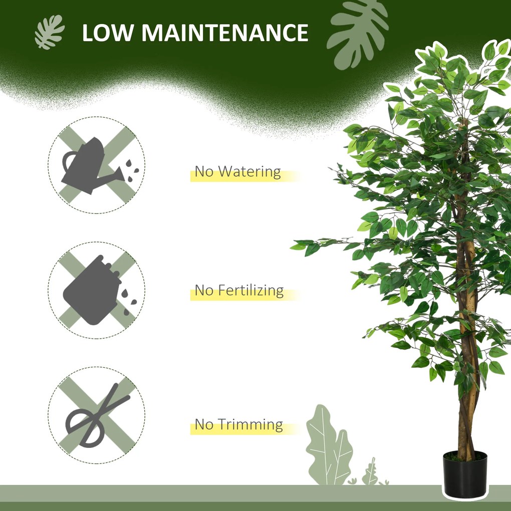 HOMCOM Sztuczny Ficus w Doniczce, Naturalny Wygląd, 150 cm Wysokości, Zielony
