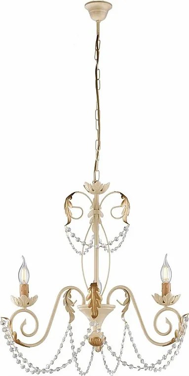Damascus – żyrandol z lakierowanego żelaza w kolorze kości słoniowej, dekor piklowany, stare złoto, cyrkonie kryształowe, 3 światła, Ø47 cm