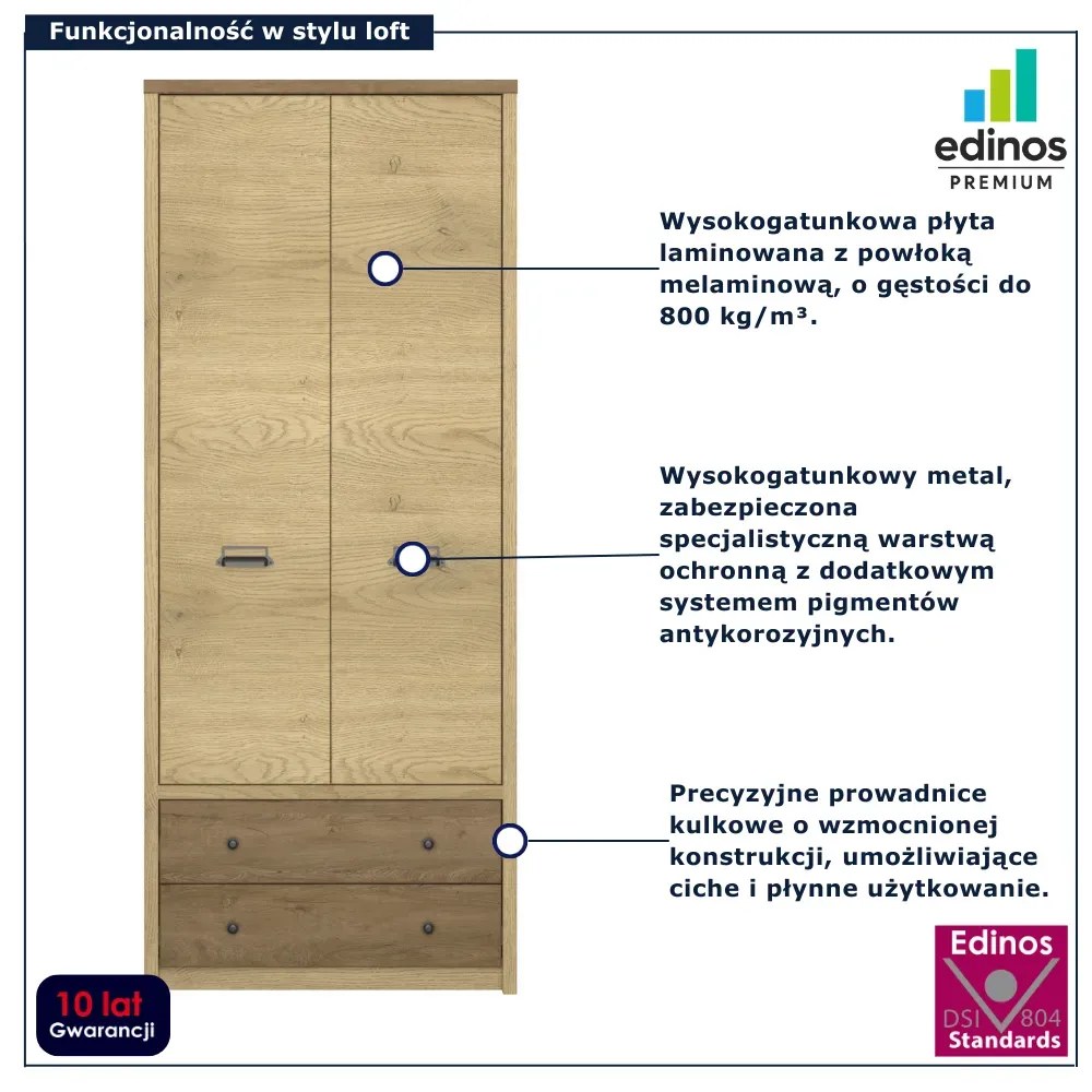 Industrialna szafa dwudrzwiowa dąb cremona + dąb lefkas P8-E66