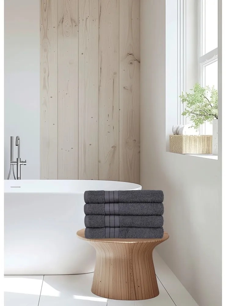 Antracytowe bawełniane ręczniki frotte zestaw 4 szt. 50x100 cm – Good Morning