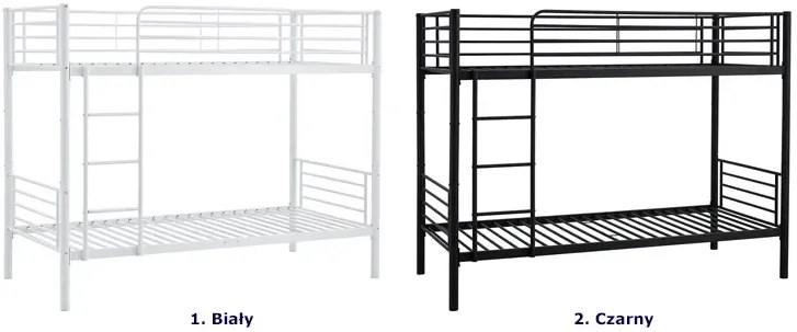 Czarne metalowe łóżko piętrowe młodzieżowe 90x200 D2-D21