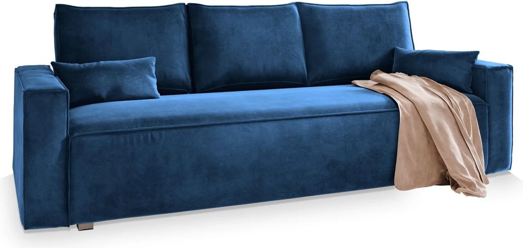 Masseno Sofa ALATRI z funkcją spania i pojemnikiem na pościel, Rozkładana sofa - Niebieski, MONOLITH 77
