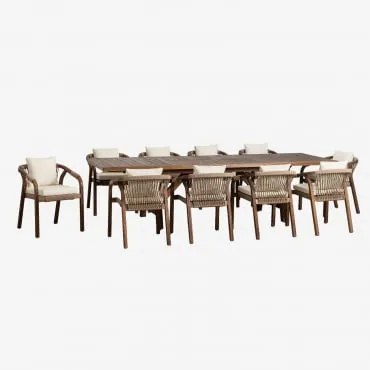 Zestaw Stołu Prostokątnego 200-260-320x100 Cm Rozkładanego Oraz 10 Krzeseł Ogrodowych Z Podłokietnikami Z Drewna Akacjowego Duba Tkaniny Gardenia Biel