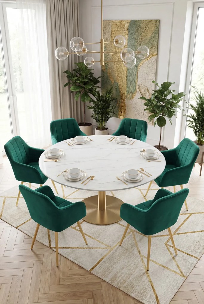 Zestaw 4 zielonych krzeseł pikowanych w stylu glamour S4-R99