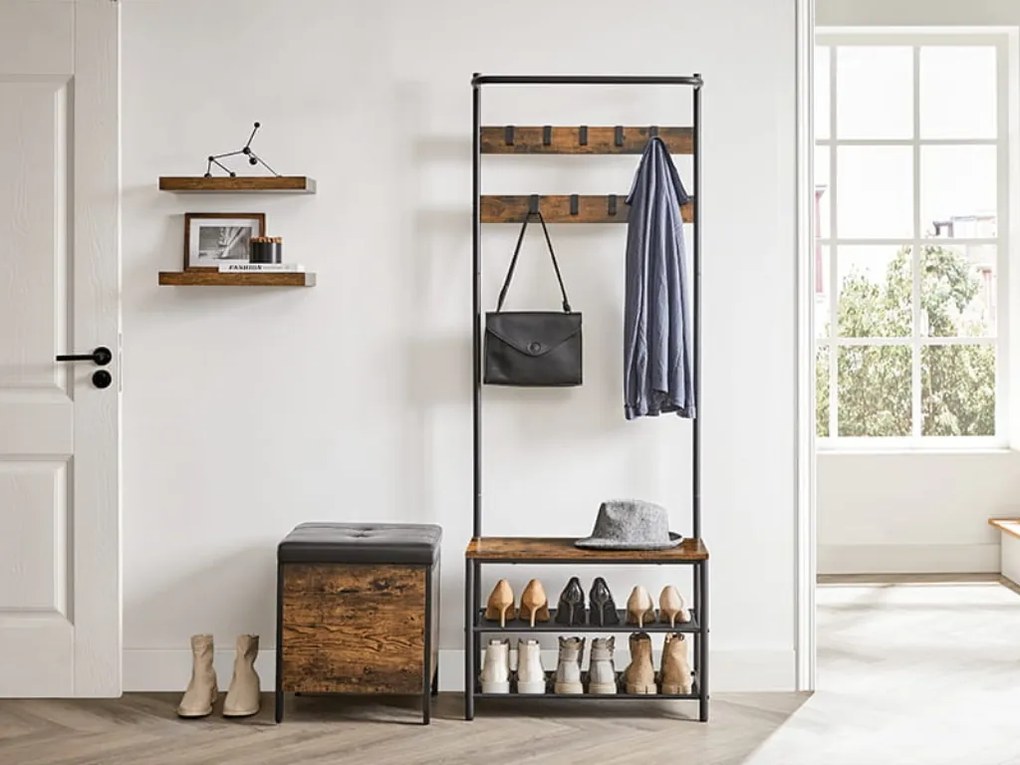 Ściana do przedpokoju TAYLOR z szafką na buty 180x64 cm, rustykalny brąz