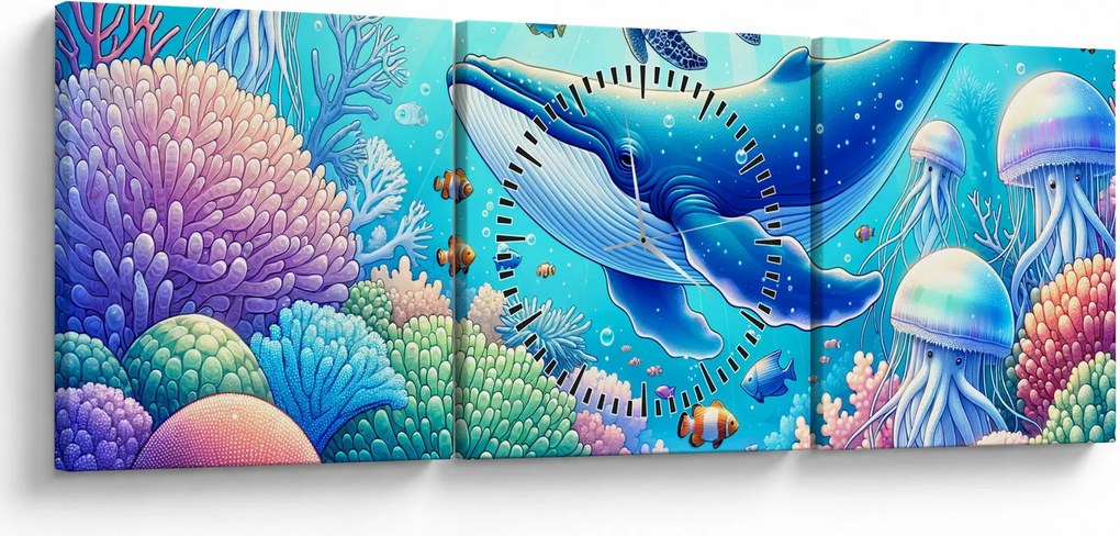 Obraz – Podwodny świat (z zegarem) (90x30 cm)