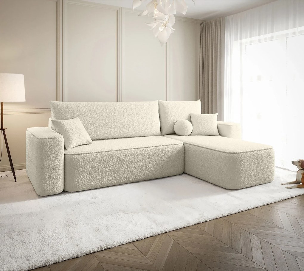 Beżowy narożnik boucle z funkcją spania B3-R75