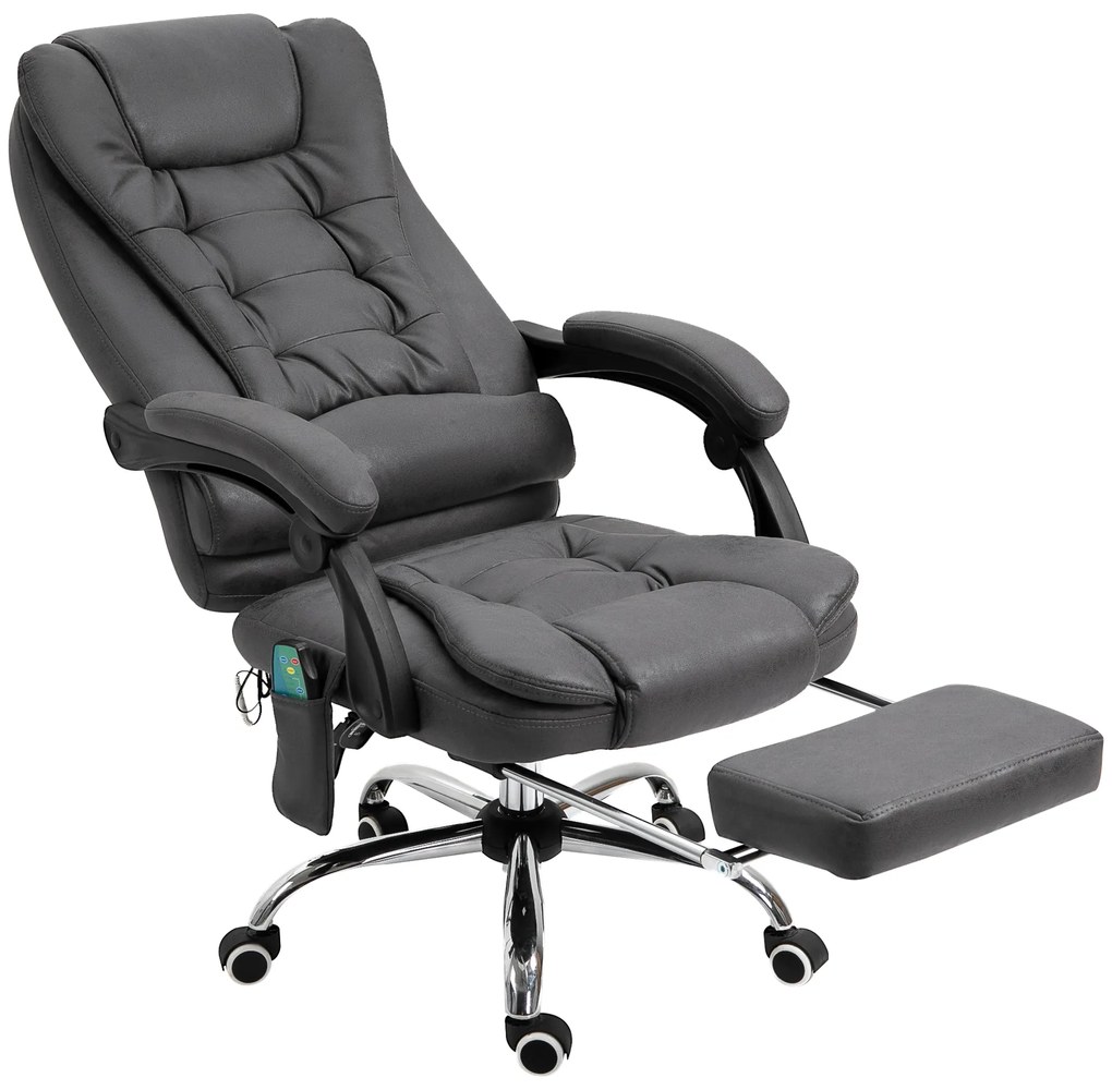 Vinsetto Fotel z masażerem Fotel Biurowy z Funkcją Masażu Ergonomiczny 65x160x104cm Szary | Aosom PL