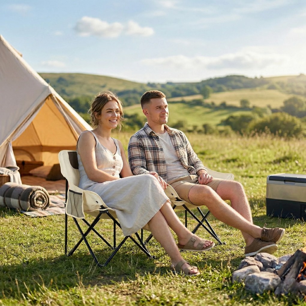 Outsunny Składane krzesło campingowe, rama stalowa, siedzisko z tkaniny, torba, Biały