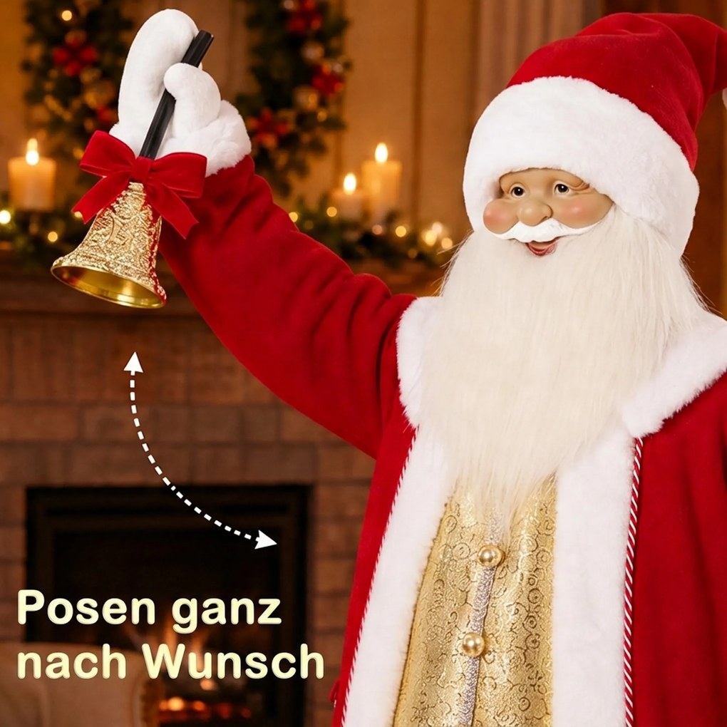 HOMCOM Śpiewający Mikołaj, 150 cm, stojąca animowana figurka z dzwonkiem i wieńcem, aktywowana dźwiękiem/dotykiem | Aosom PL