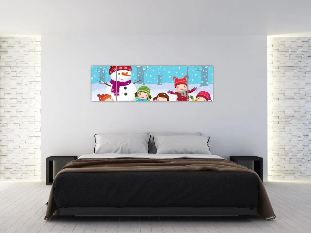 Obraz - Zimowe dziecięce zabawy (170x50 cm)