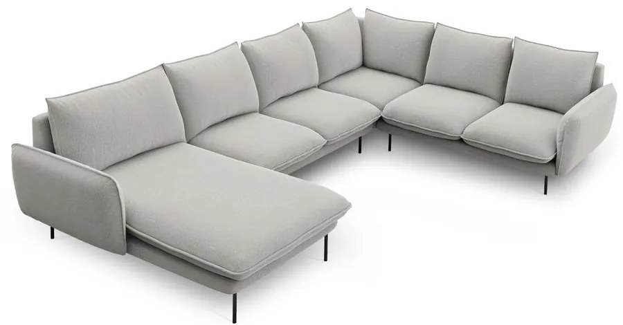 Jasnoszara sofa w kształcie litery U Cosmopolitan Design Vienna, prawostronna