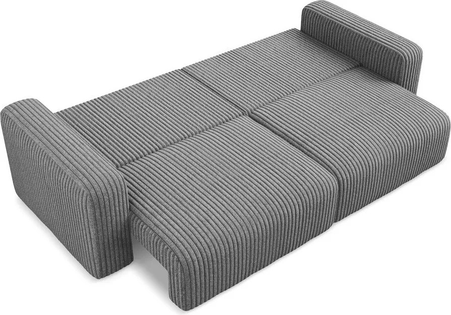 Szara sztruksowa rozkładana sofa ze schowkiem 252 cm Kona – Makamii